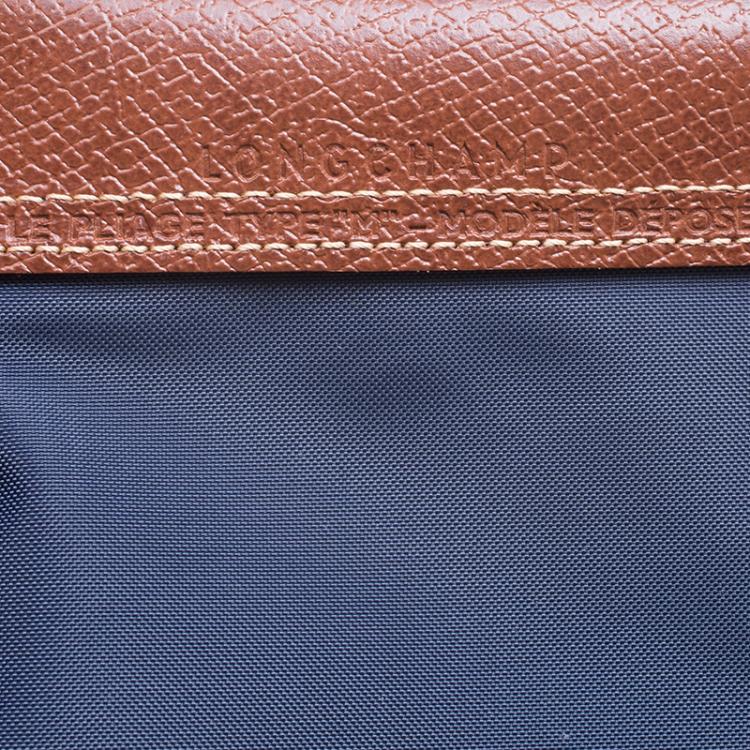 Pre Owned Longchamp Navy Blue Paris Print Nylon Medium Le Pliage Tote