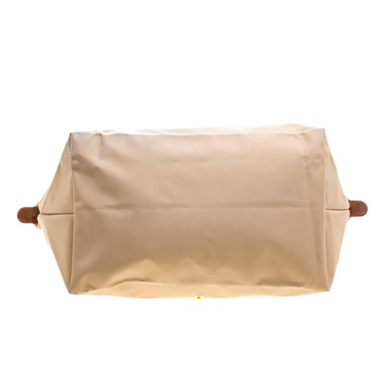 Pre Owned Longchamp Beige Coated Nylon Le Pliage Shoppiing Tote