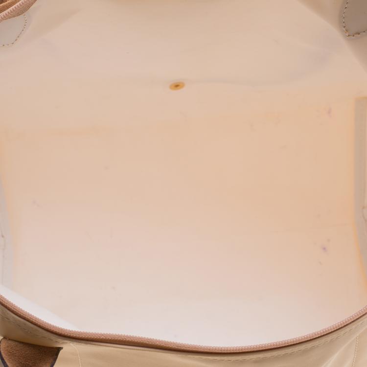 Pre Owned Longchamp Beige Coated Nylon Le Pliage Shoppiing Tote