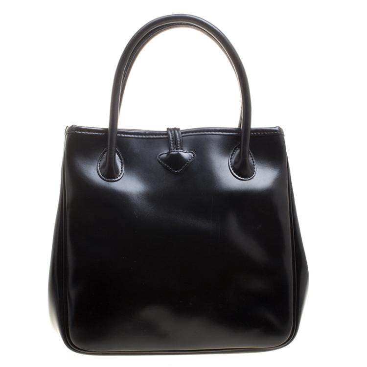 Pre Owned Longchamp Black Leather Mini Roseau Tote