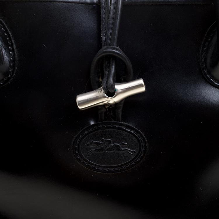Pre Owned Longchamp Black Leather Mini Roseau Tote