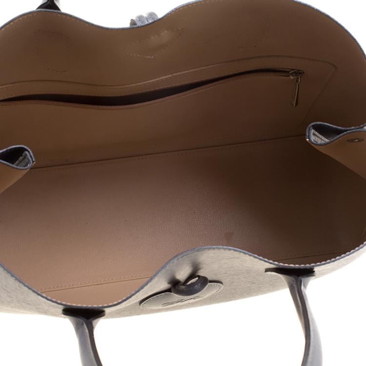 Pre Owned Longchamp Grey Leather Roseau Tote