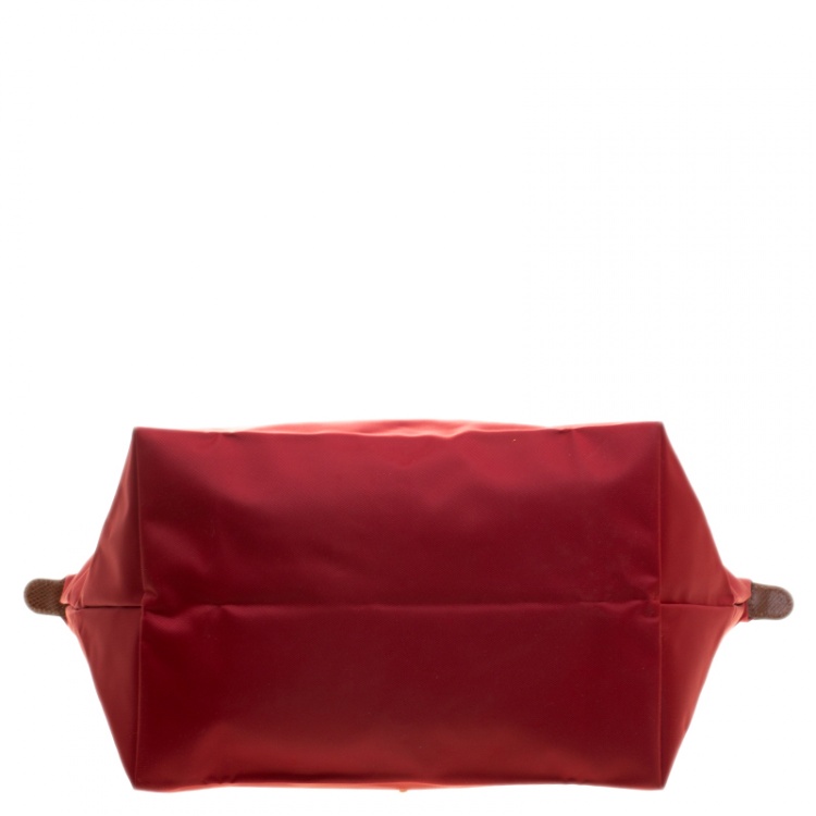 Pre Owned Longchamp Red Nylon Medium Le Pliage Tote