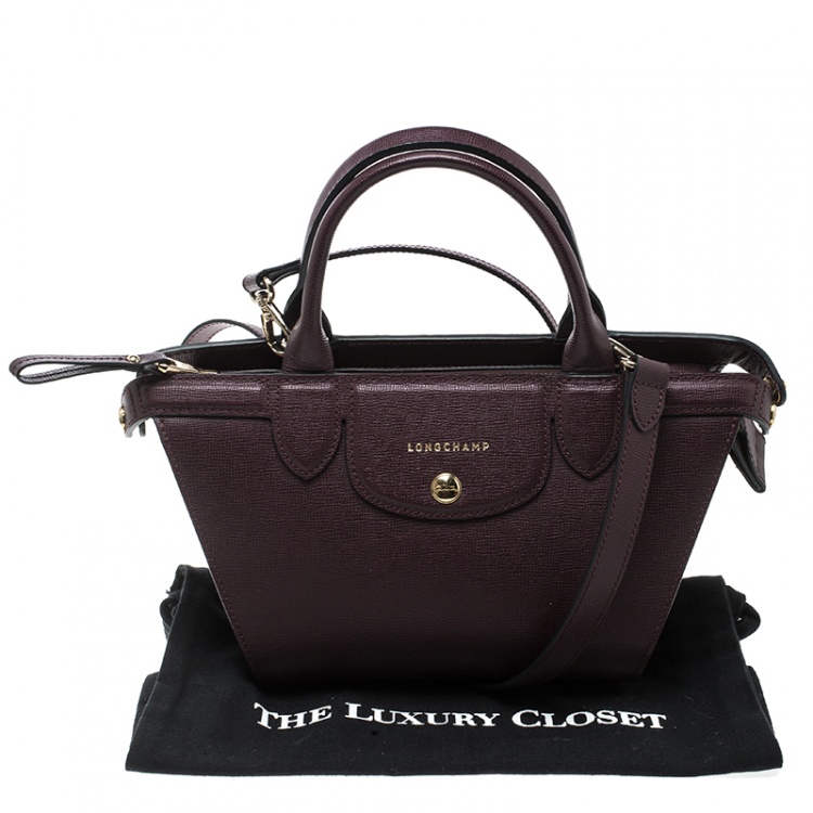 مملوكة مسبقًا  Longchamp Burgundy Leather Small Le Pliage Heritage Tote