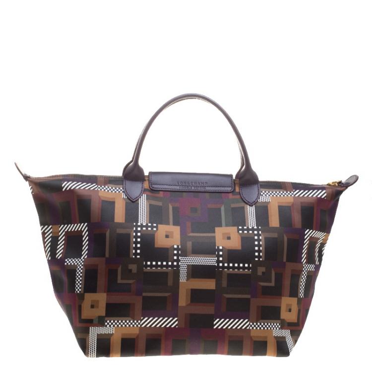 Pre Owned Longchamp Multicolor Printed Satin Medium Le Pliage Tote