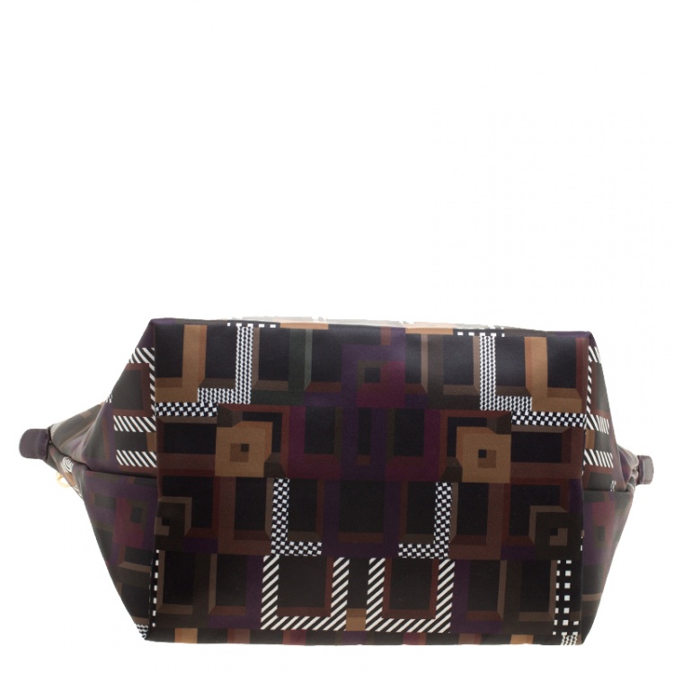 Pre Owned Longchamp Multicolor Printed Satin Medium Le Pliage Tote