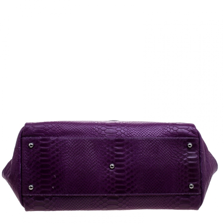 Pre Owned Longchamp Purple Python Embossed Leather Gatsby Tote