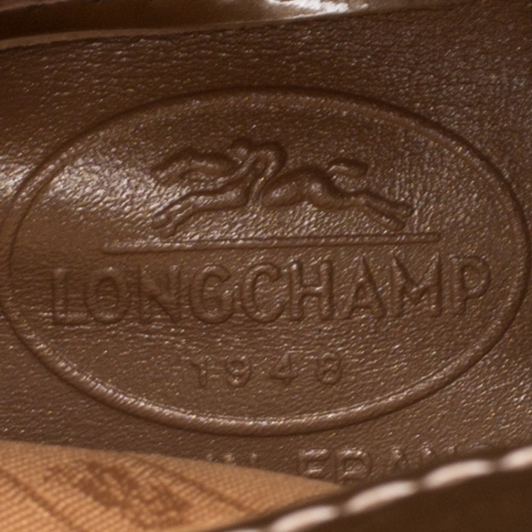 Pre Owned Longchamp Metallic Beige Patent Leather Roseau Tote