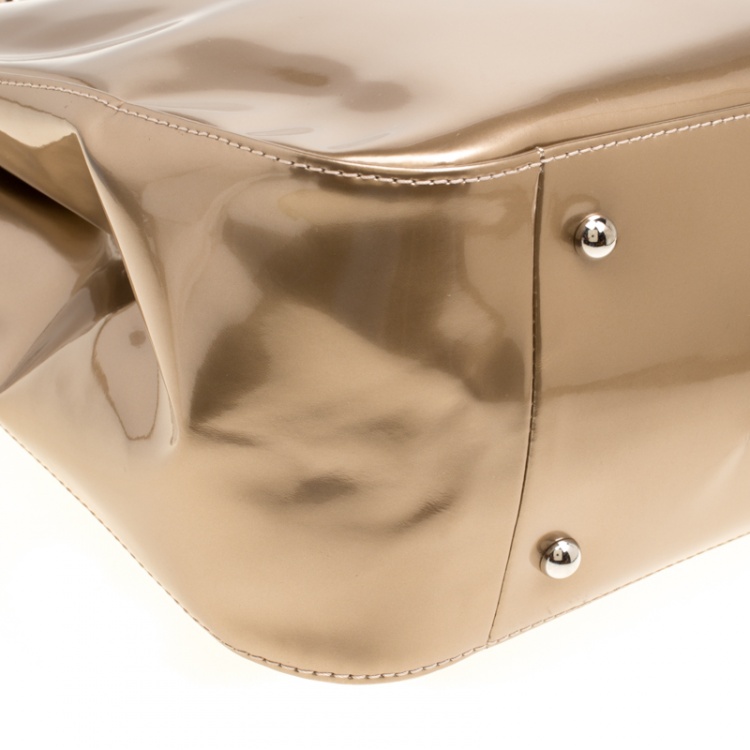 Pre Owned Longchamp Metallic Beige Patent Leather Roseau Tote