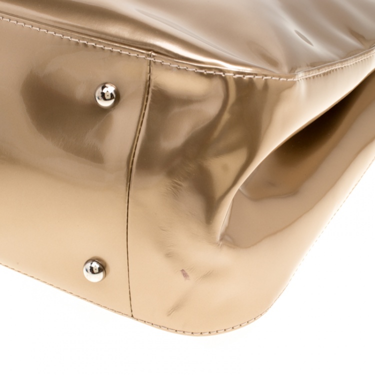 Pre Owned Longchamp Metallic Beige Patent Leather Roseau Tote