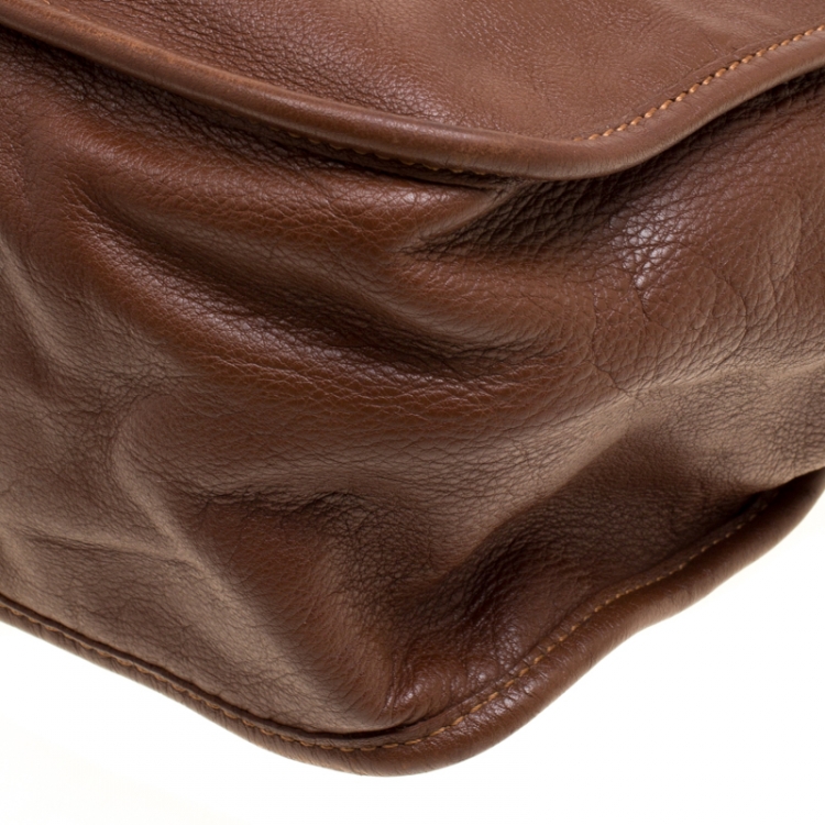 Pre Owned Longchamp Brown Leather Balzane Roots Top Handle Bag