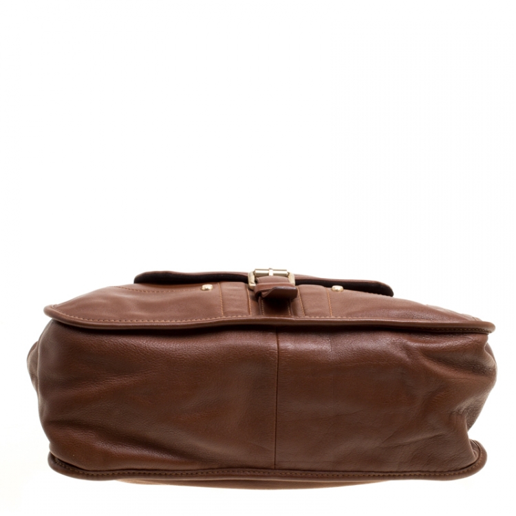 Pre Owned Longchamp Brown Leather Balzane Roots Top Handle Bag