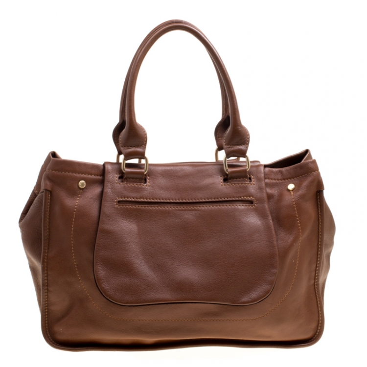 Pre Owned Longchamp Brown Leather Balzane Roots Top Handle Bag