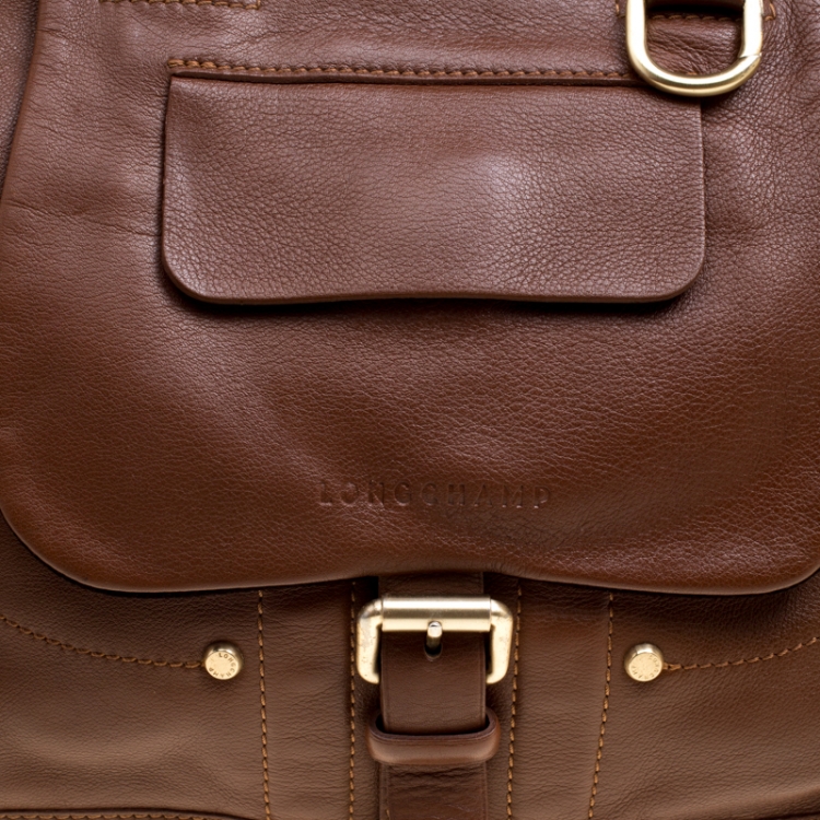 Pre Owned Longchamp Brown Leather Balzane Roots Top Handle Bag