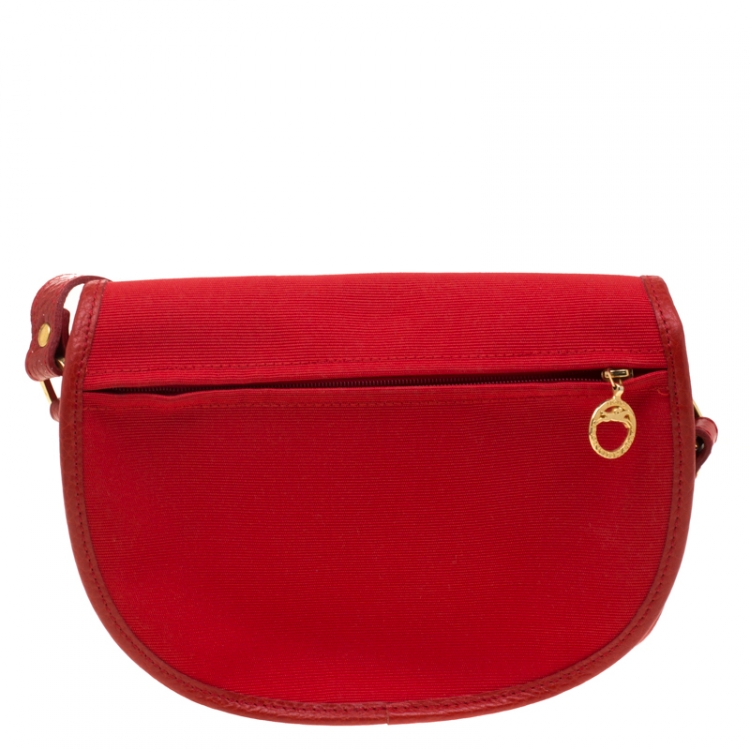 مملوكة مسبقًا Longchamp Red Canvas and Leather Quadri Crossbody Bag