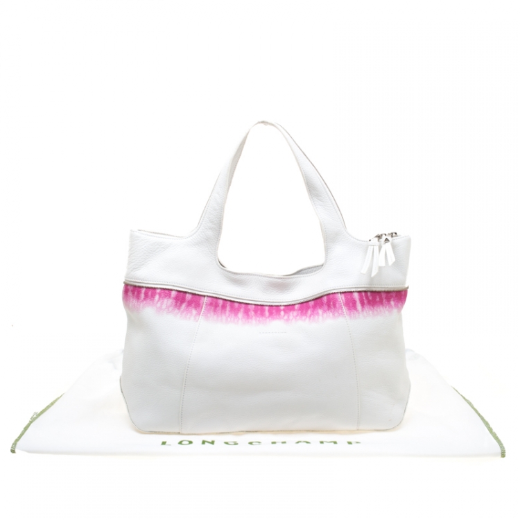 Pre Owned Longchamp White/Pink Leather Tote 