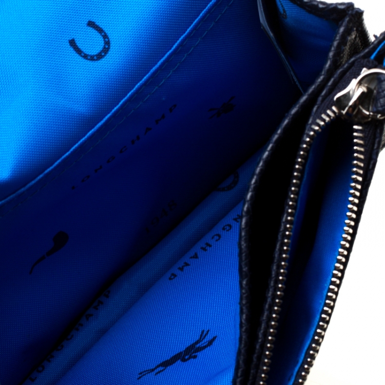 Pre Owned Longchamp Blue Leather Quadri Crossbody Bag