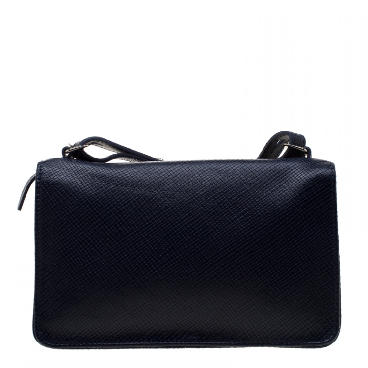 Pre Owned Longchamp Blue Leather Quadri Crossbody Bag
