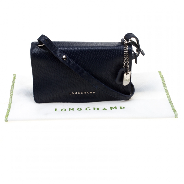 Pre Owned Longchamp Blue Leather Quadri Crossbody Bag