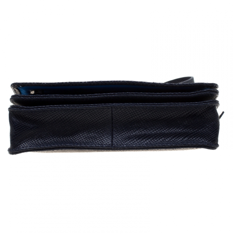 Pre Owned Longchamp Blue Leather Quadri Crossbody Bag