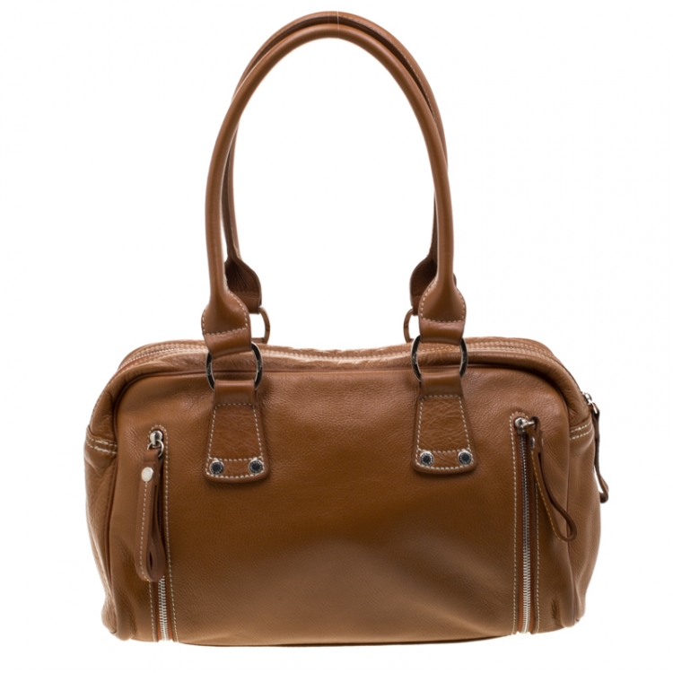 Pre Owned Longchamp Camel Leather Satchel