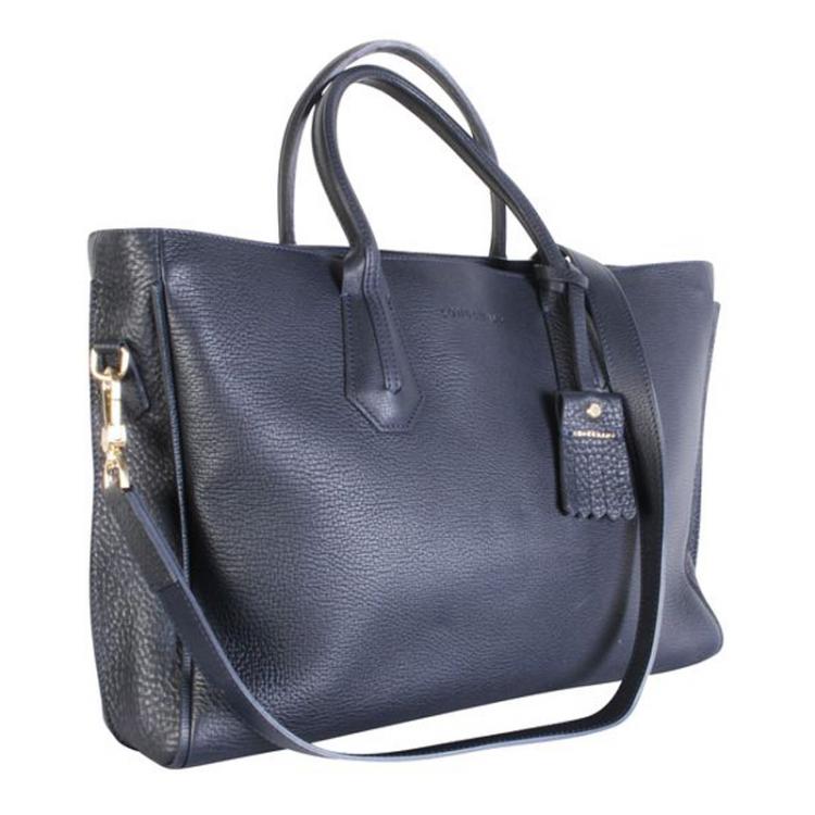 Pre Owned Longchamp Blue Leather Tote Bag