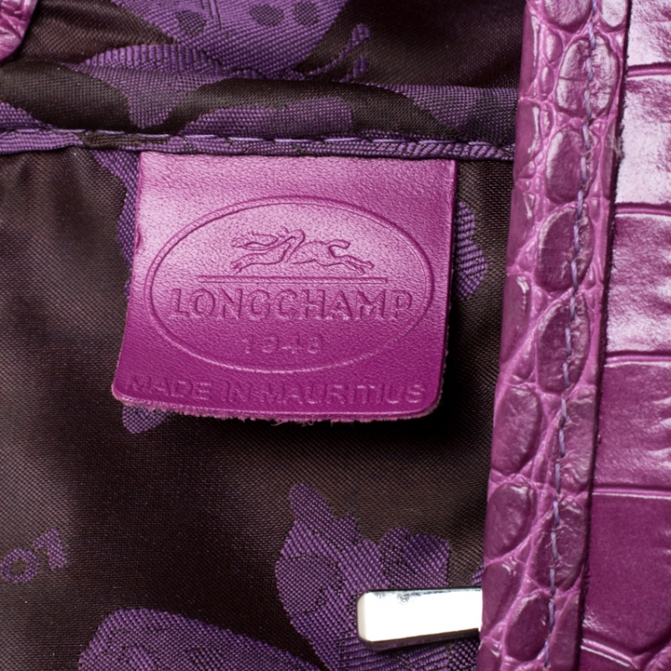 مملوكة مسبقًا Longchamp Purple Croc Embossed Leather Roseau Tote