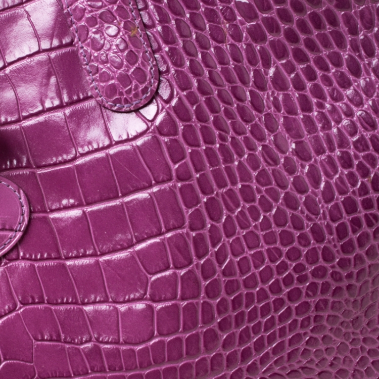 مملوكة مسبقًا Longchamp Purple Croc Embossed Leather Roseau Tote