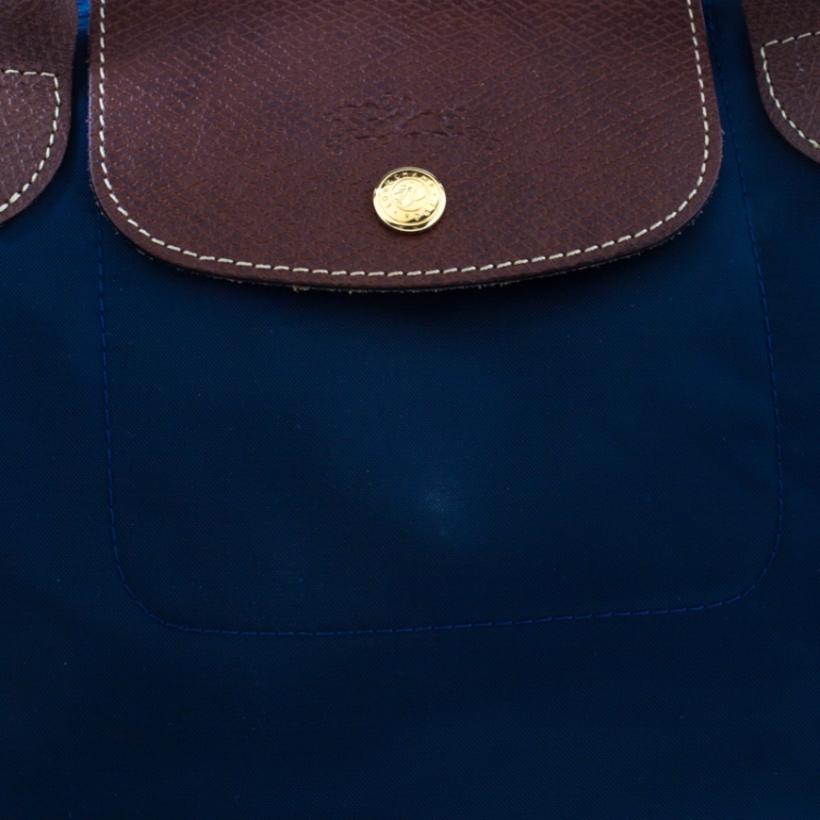Pre Owned Longchamp Blue Nylon and Leather Medium Tote