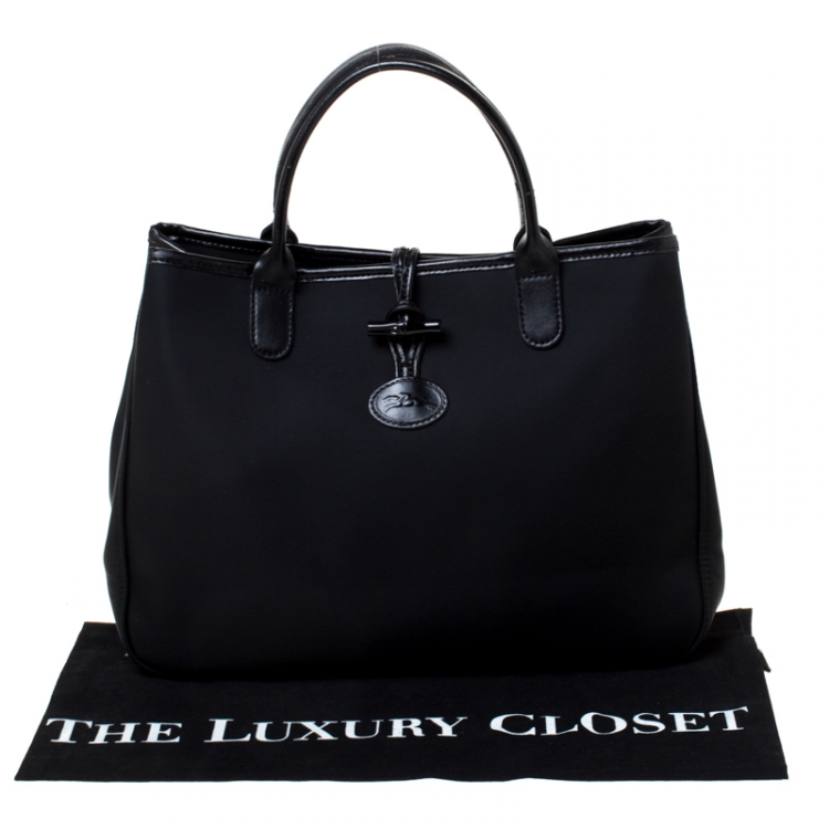 Pre Owned Longchamp Black Nylon and Leather Roseau Tote 