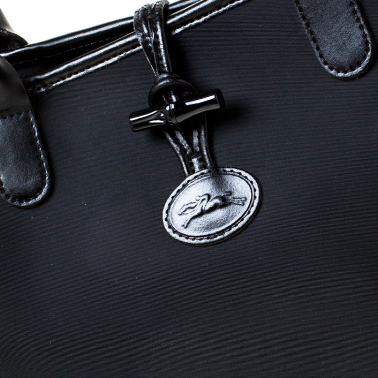 Pre Owned Longchamp Black Nylon and Leather Roseau Tote 