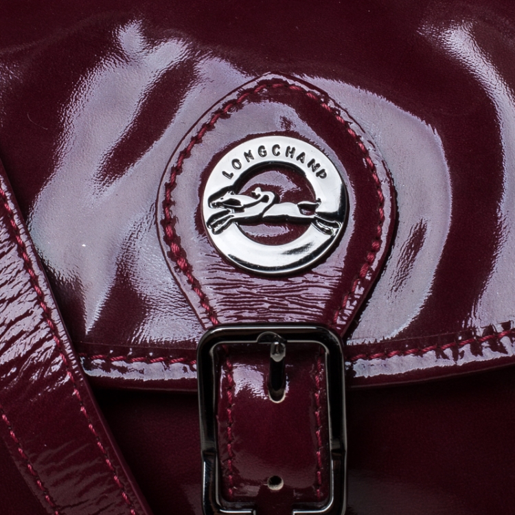 Pre Owned Longchamp Purple Patent Leather Flap Crossbody Bag