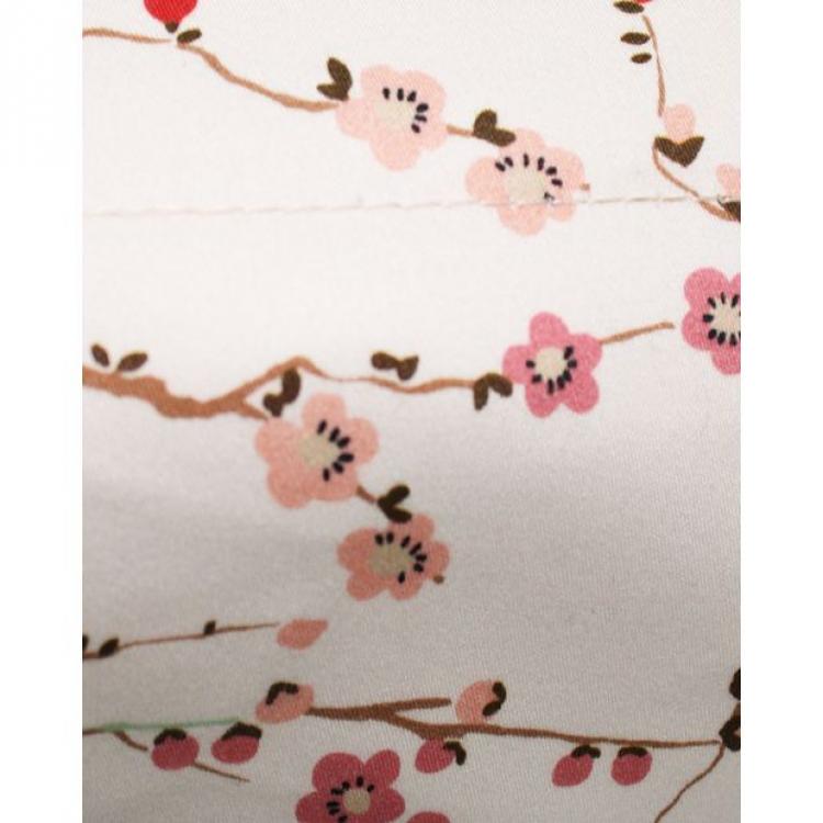 Pre Owned Longchamp White Nylon Floral Print Canvas Tote Bag
