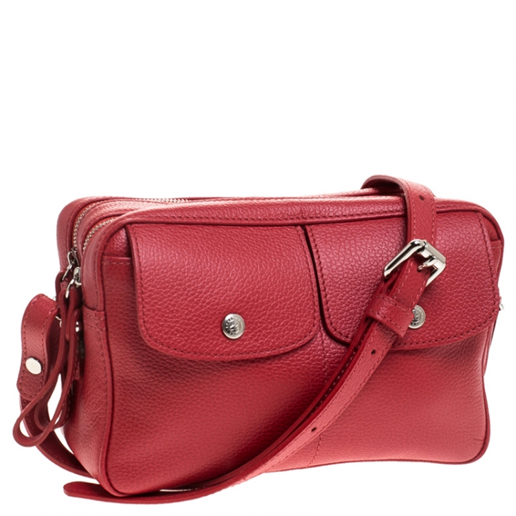 مملوكة مسبقًا Longchamp Red Leather Le Foulonne Camera Crossbody Bag