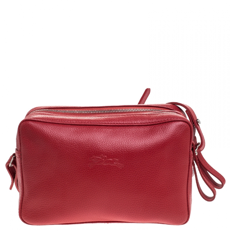 مملوكة مسبقًا Longchamp Red Leather Le Foulonne Camera Crossbody Bag