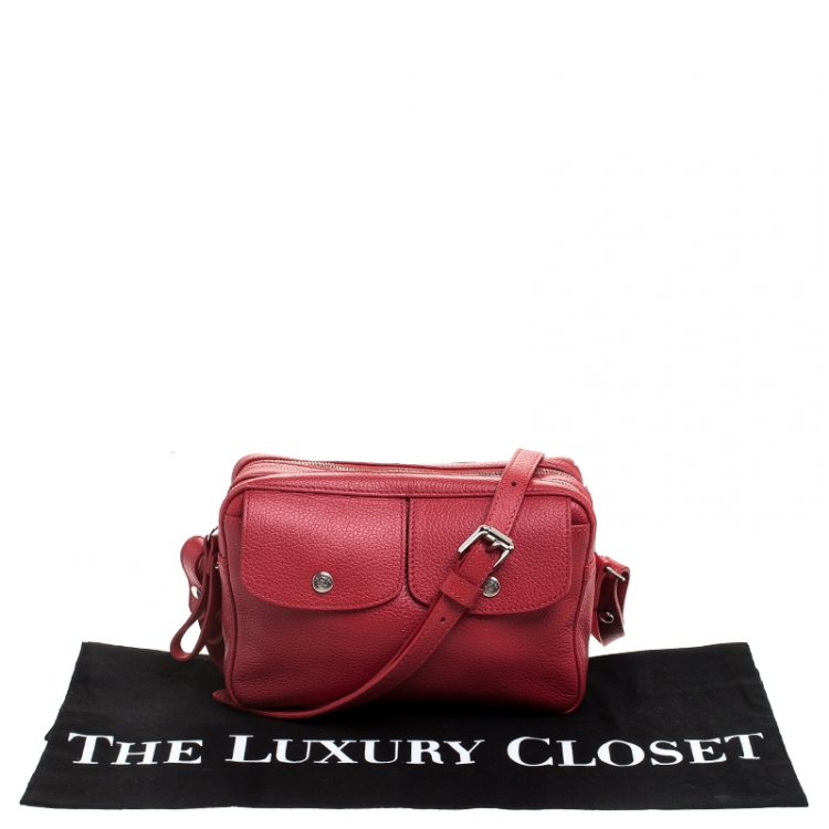 مملوكة مسبقًا Longchamp Red Leather Le Foulonne Camera Crossbody Bag