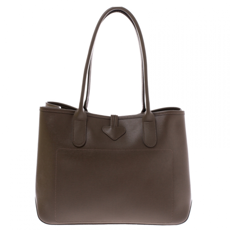 Pre Owned Longchamp Light Brown Leather Roseau Tote