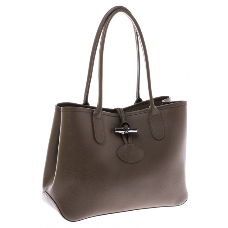 Pre Owned Longchamp Light Brown Leather Roseau Tote