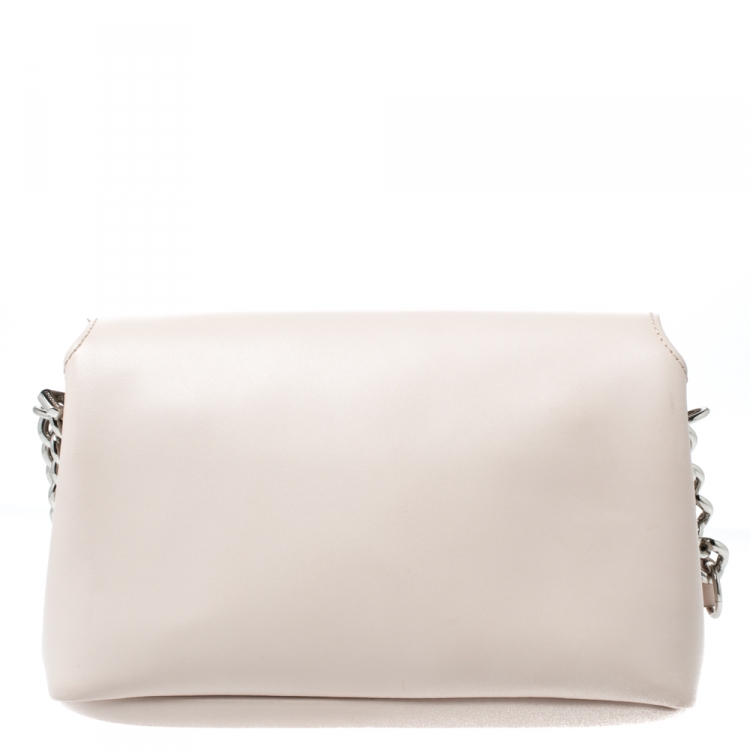 Pre Owned Longchamp Light Beige Leather Flap Crossbody Bag