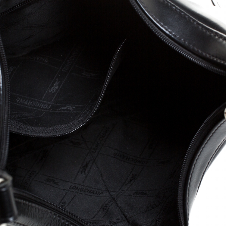 Pre Owned Longchamp Black Leather Roseau Hobo
