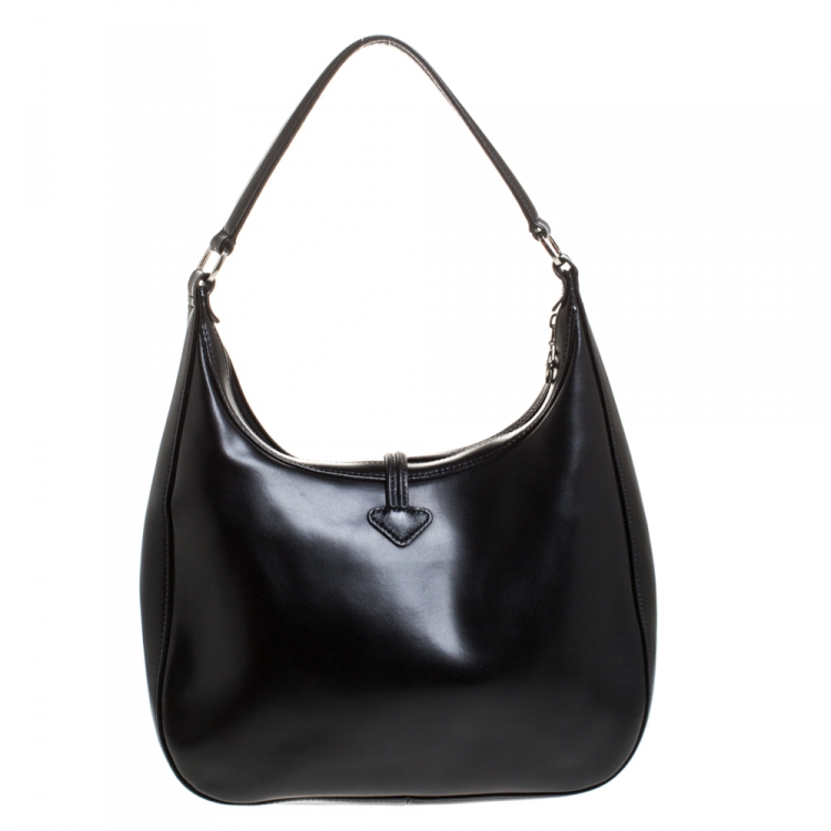 Pre Owned Longchamp Black Leather Roseau Hobo