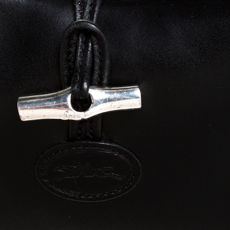 Pre Owned Longchamp Black Leather Roseau Hobo