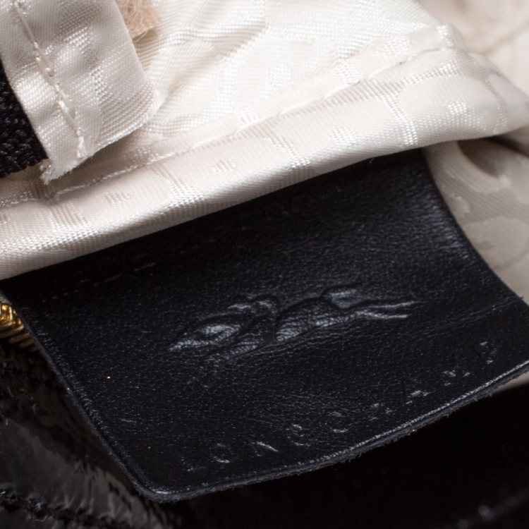 Pre Owned Longchamp Black Embellished Fur and Patent Leather Evening Bag