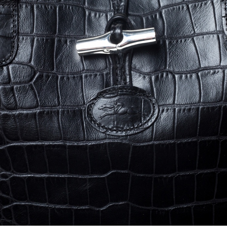 Longchamp Black Crocodile Embossed Leather Roseau Tote Longchamp | TLC