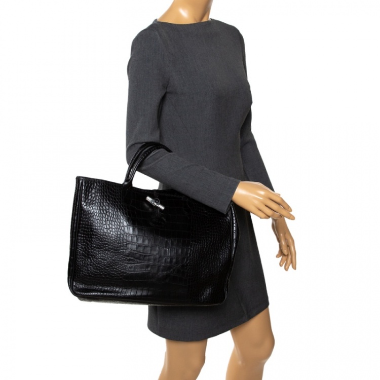 Longchamp Longchamp Ladies Roseau Leather Shoulder Bag In Black