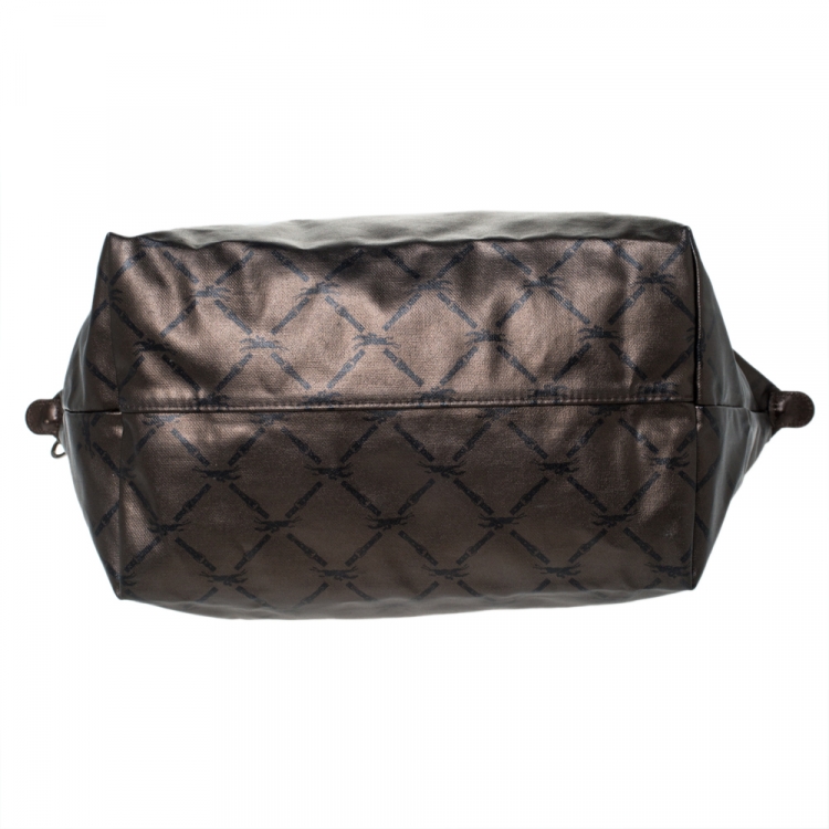 Pre Owned Longchamp Metallic Brown Nylon and Leather Le Pliage Tote 