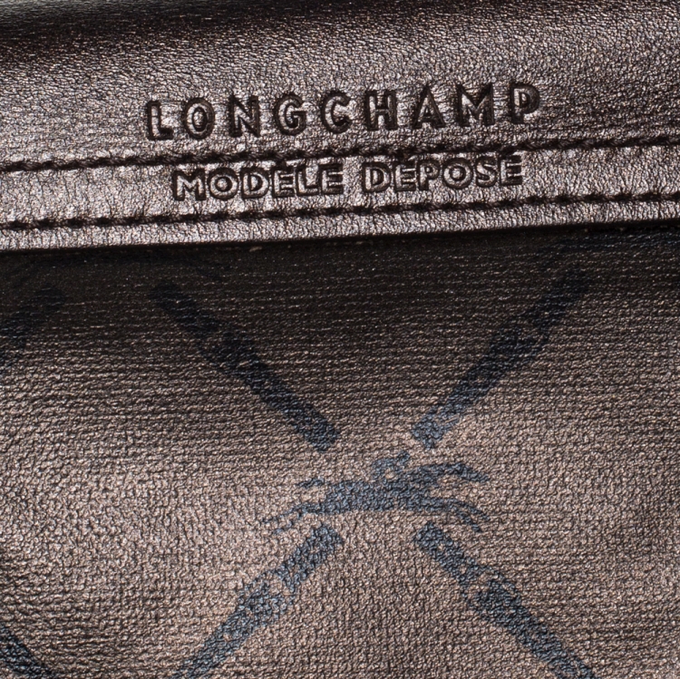 Pre Owned Longchamp Metallic Brown Nylon and Leather Le Pliage Tote 