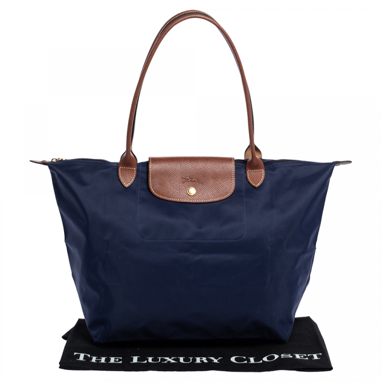Pre Owned Longchamp Navy Blue Nylon Le Pliage Tote