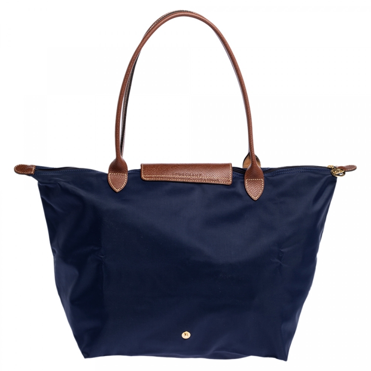 Pre Owned Longchamp Navy Blue Nylon Le Pliage Tote
