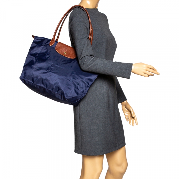 Longchamp Le Pliage Pouch with Handle in Navy Blue, Luxury, Bags